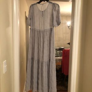 Zara slightly puffed sleeved, tiered light blue peasant dress